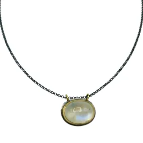 Rainbow Moonstone Cabochon Necklace with 18k Gold on Oxidized Sterling Sterling