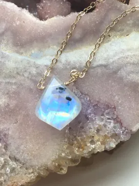 Rainbow Moonstone Crystal Pendant Necklace Sterling Silver or 14kt Gold Filled