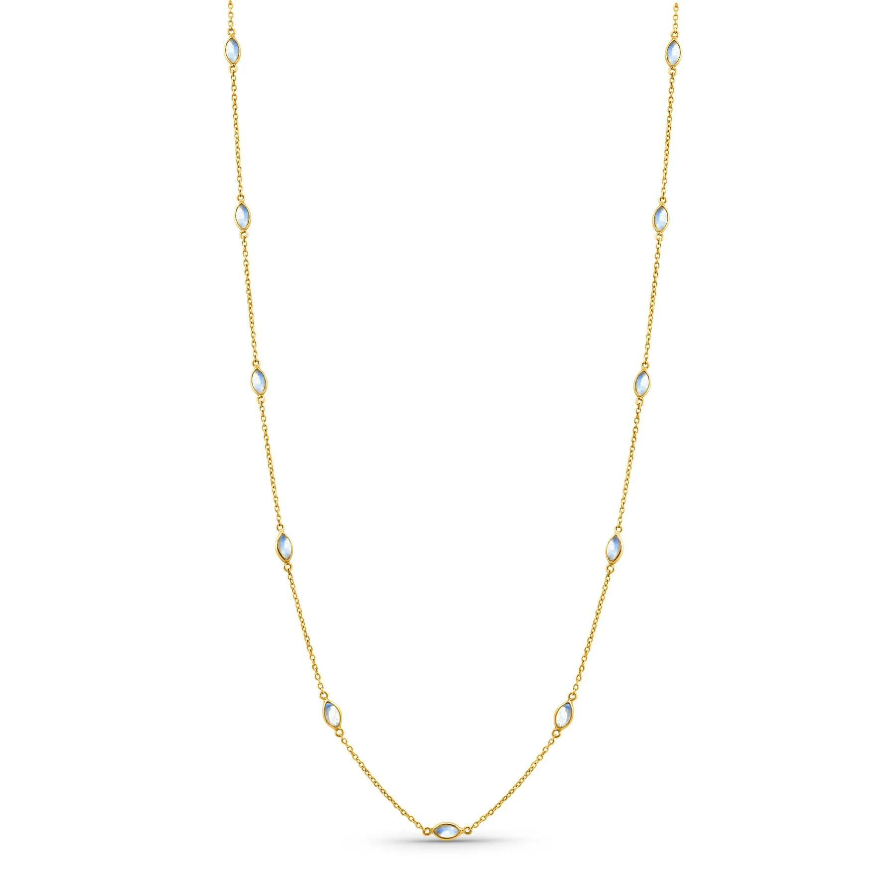 Rainbow Moonstone Marquise Necklace In 18K Yellow Gold