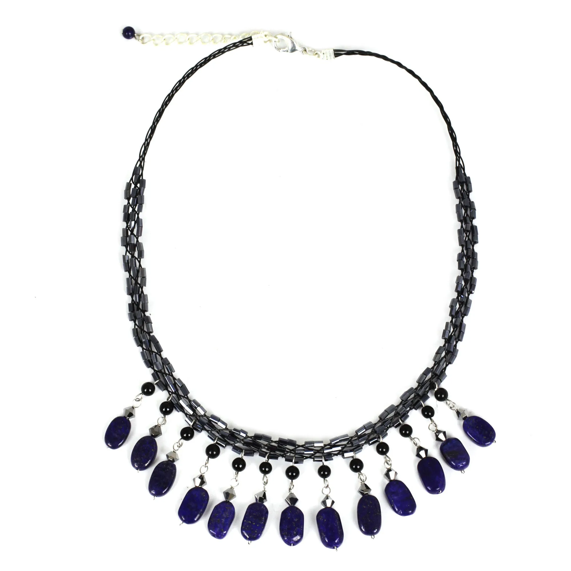 Raindrops Lapis Lazuli Beaded Necklace