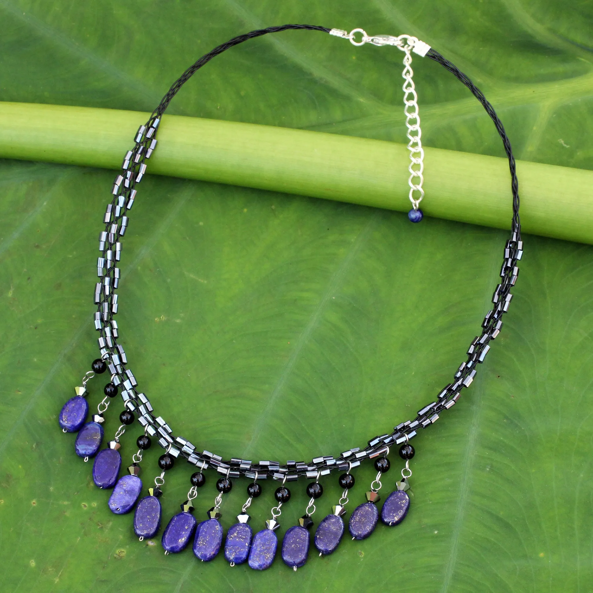 Raindrops Lapis Lazuli Beaded Necklace