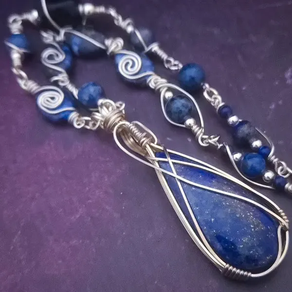 READY TO SHIP DEEP BLUE WIRE WRAPPED GEMSTONE LOCKING COLLAR, One of A Kind