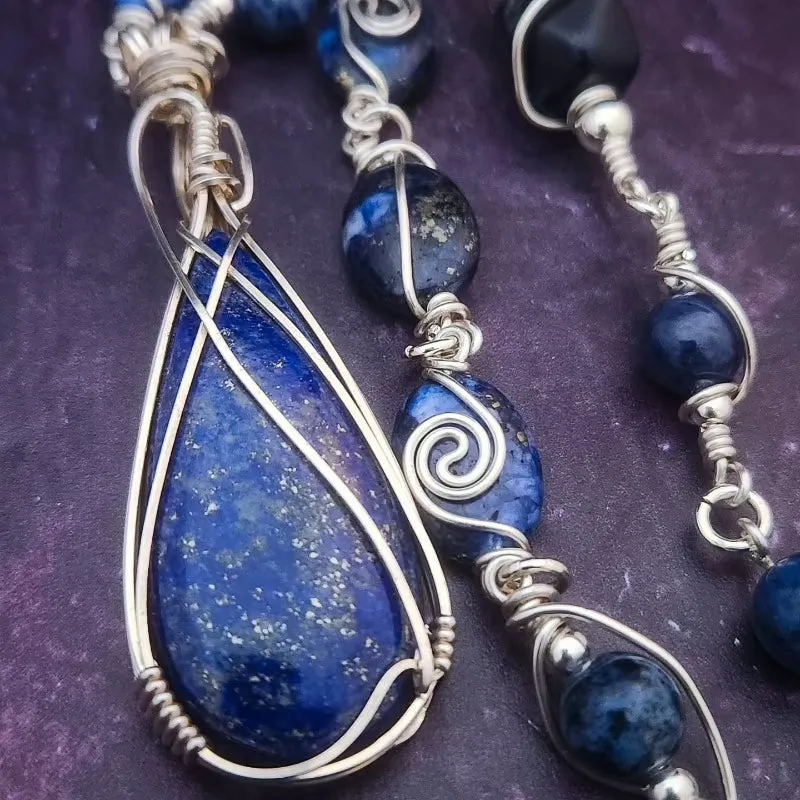 READY TO SHIP DEEP BLUE WIRE WRAPPED GEMSTONE LOCKING COLLAR, One of A Kind