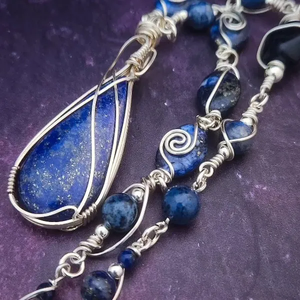 READY TO SHIP DEEP BLUE WIRE WRAPPED GEMSTONE LOCKING COLLAR, One of A Kind