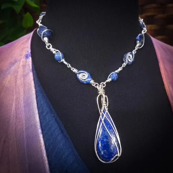 READY TO SHIP DEEP BLUE WIRE WRAPPED GEMSTONE LOCKING COLLAR, One of A Kind