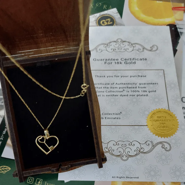 Real Gold Key Heart Necklace 1375 CWP 1849