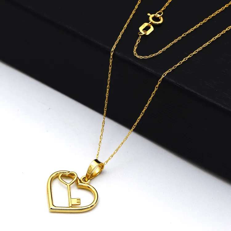 Real Gold Key Heart Necklace 1375 CWP 1849