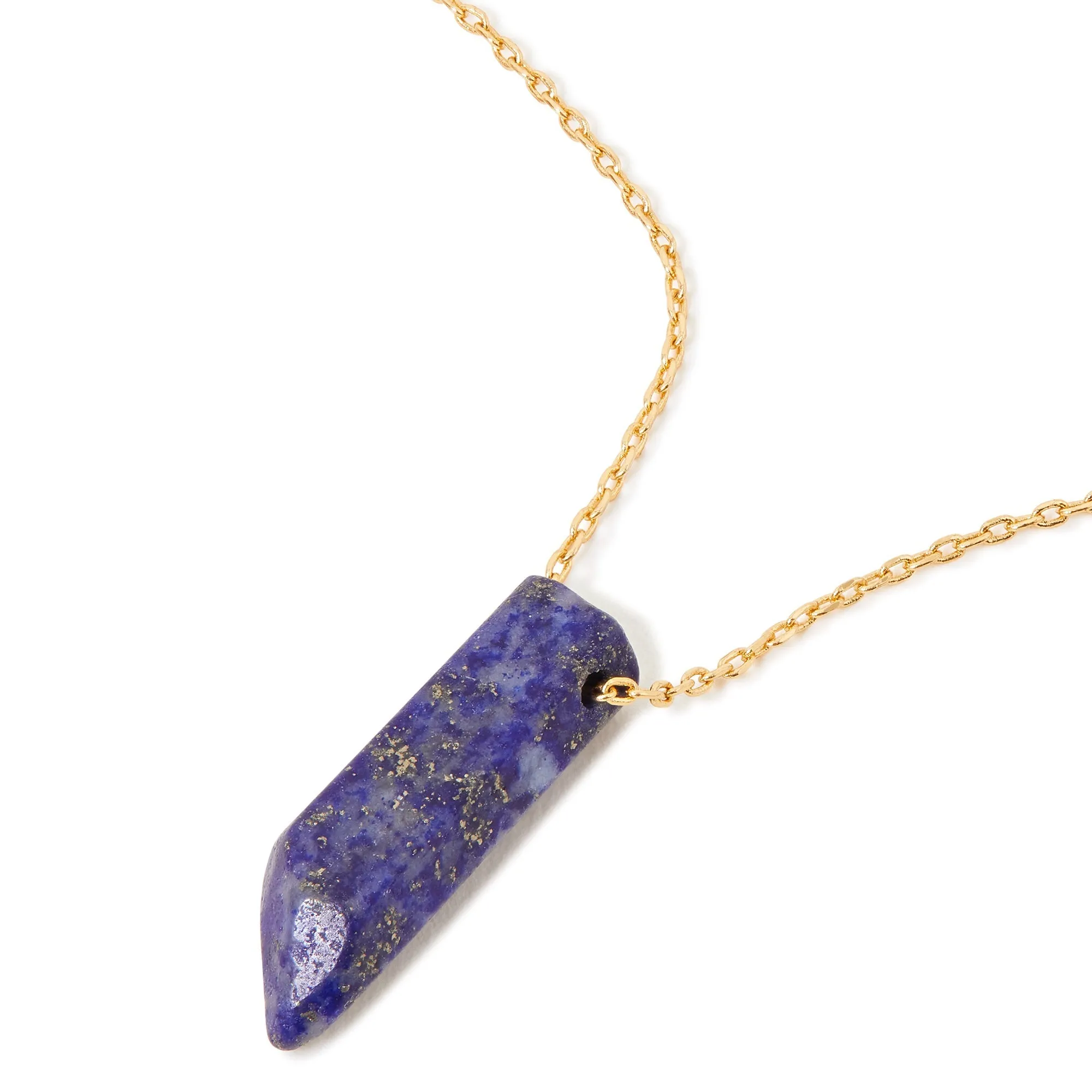 Real Gold Plated Blue Z Rough Cut Shard Hs Nk Lapis Necklace