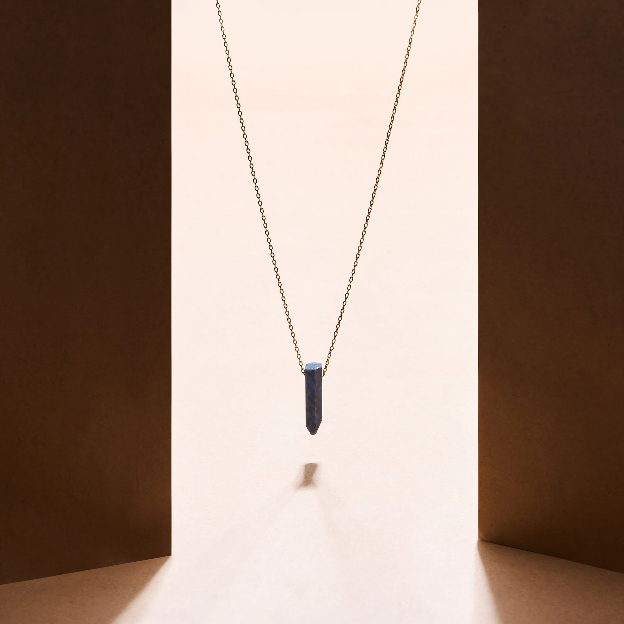 Real Gold Plated Blue Z Rough Cut Shard Hs Nk Lapis Necklace