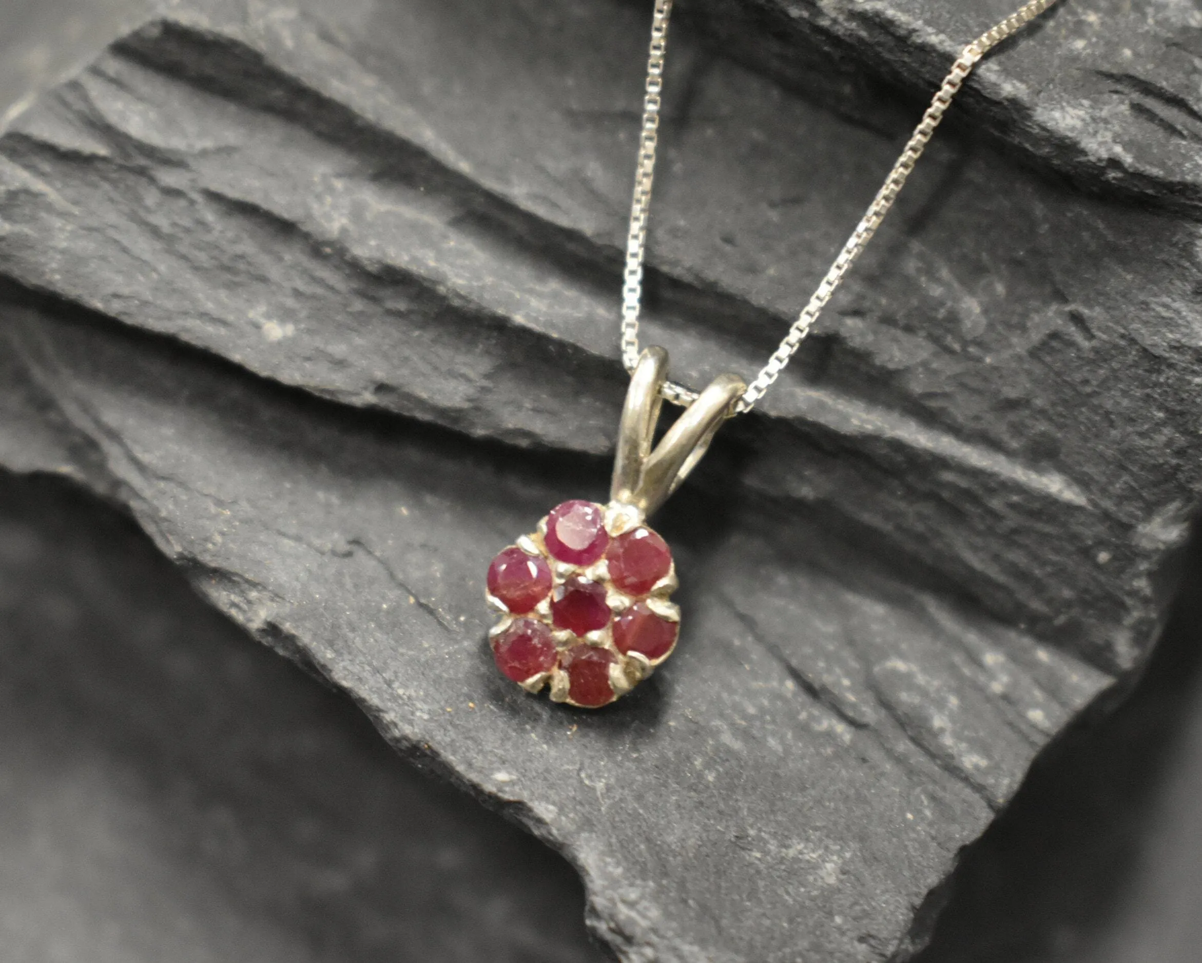 Red Flower Pendant - Natural Ruby Necklace - Dainty Flower Necklace