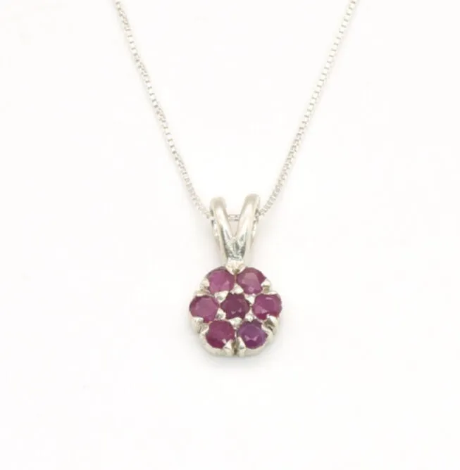 Red Flower Pendant - Natural Ruby Necklace - Dainty Flower Necklace