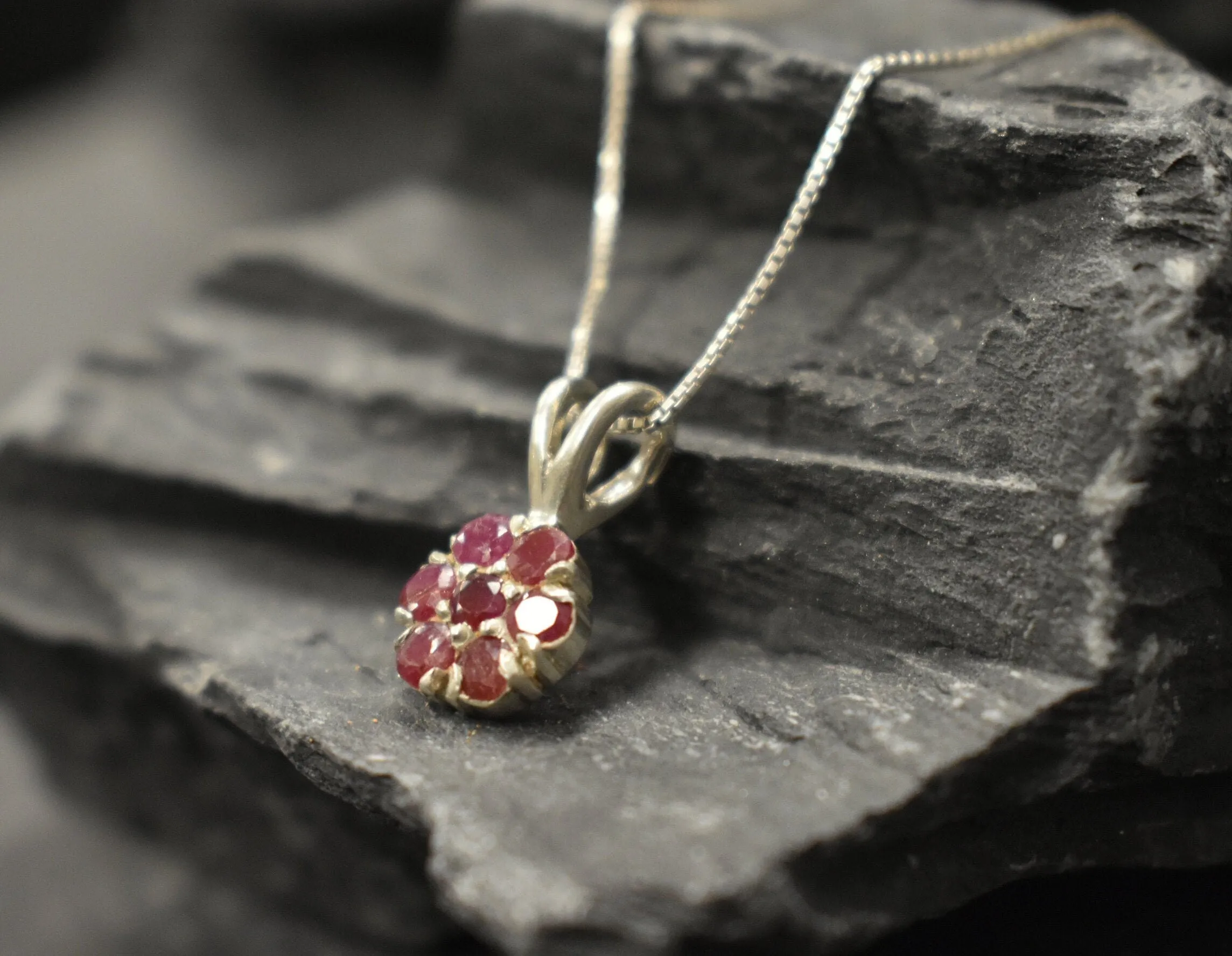 Red Flower Pendant - Natural Ruby Necklace - Dainty Flower Necklace