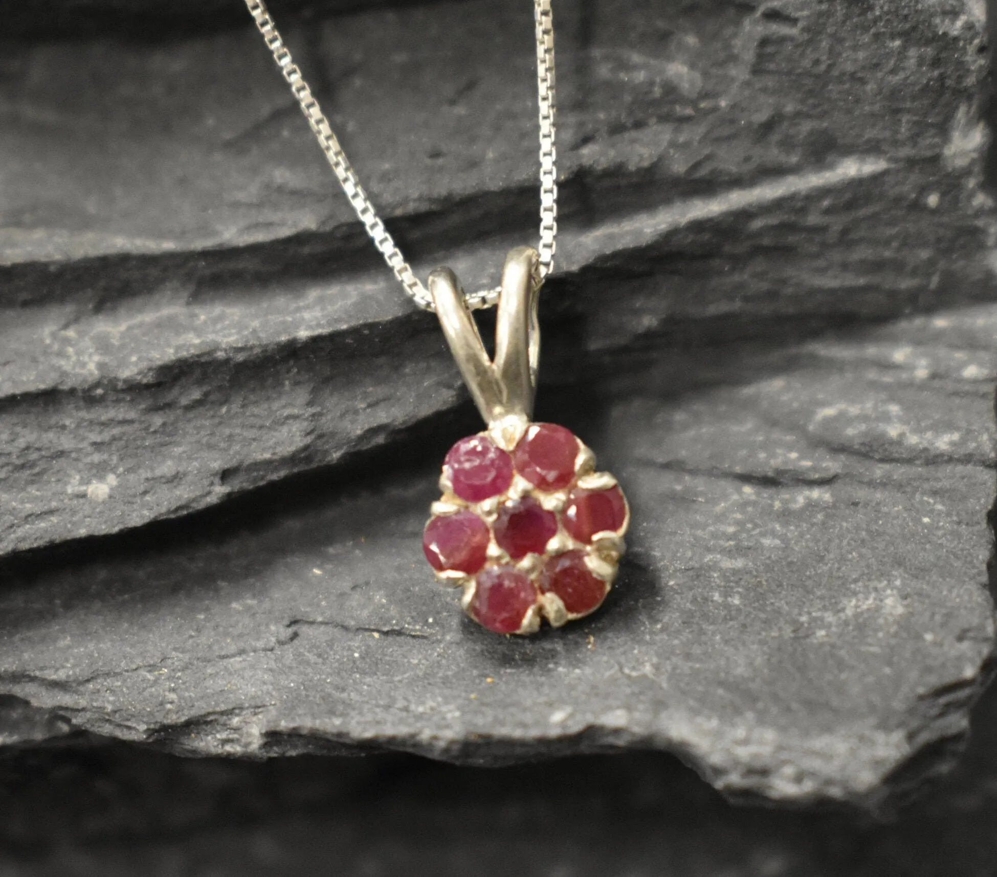 Red Flower Pendant - Natural Ruby Necklace - Dainty Flower Necklace