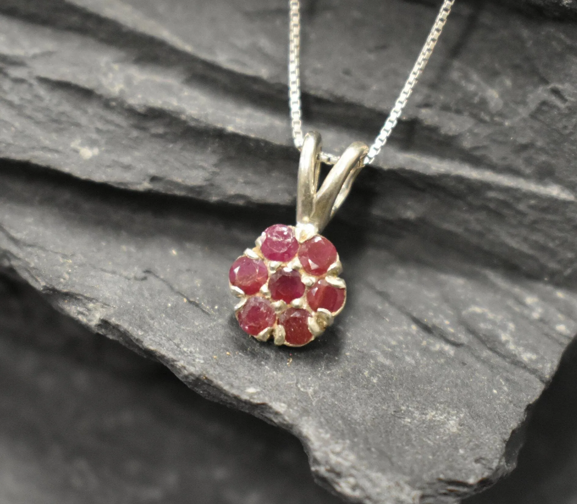 Red Flower Pendant - Natural Ruby Necklace - Dainty Flower Necklace