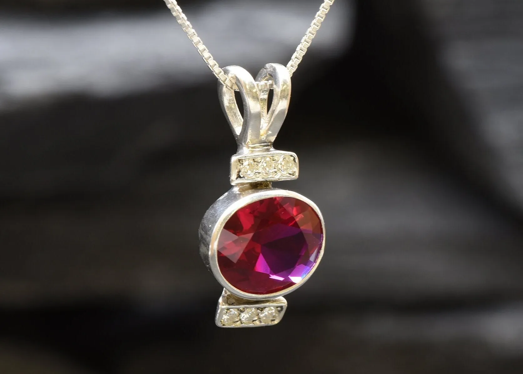 Red Ruby Pendant - Oval Ruby Necklace - Red Vintage Necklace