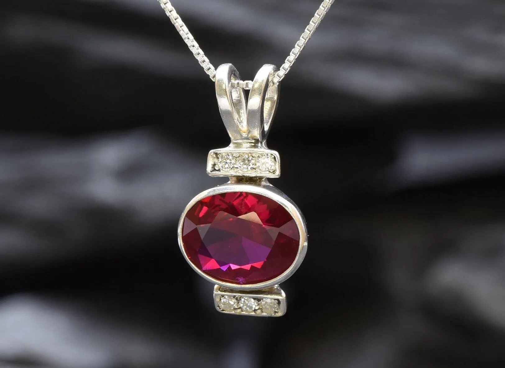 Red Ruby Pendant - Oval Ruby Necklace - Red Vintage Necklace