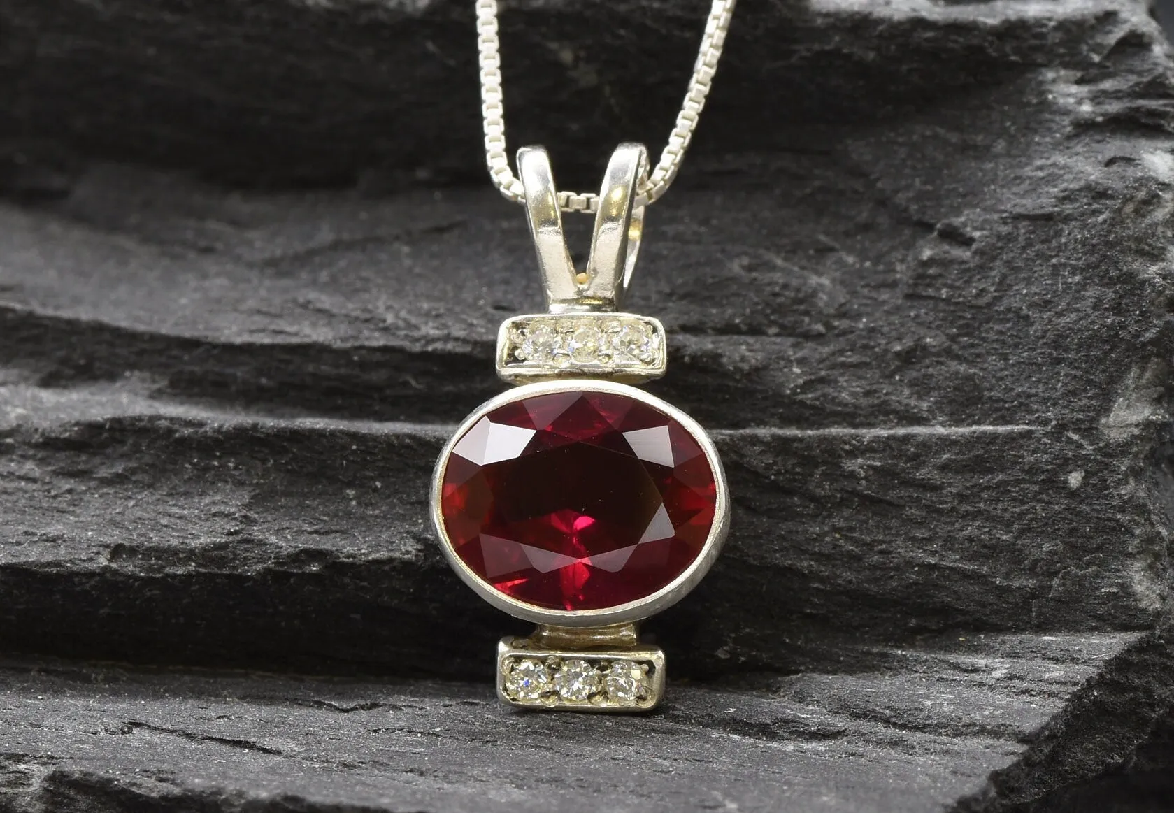 Red Ruby Pendant - Oval Ruby Necklace - Red Vintage Necklace