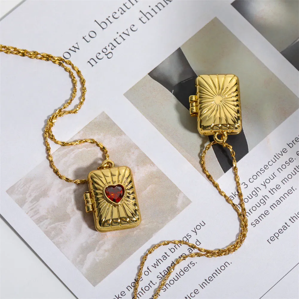 Retro Opening And Closing Love Zircon Album Box Necklace Ins Personalized Necklace Clavicle Chain Jewelry For Women Valentine's Day