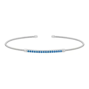 Rhodium Finish Sterling Silver Cable Cuff Bracelet with Simulated Blue Zircon Birth Gems - December