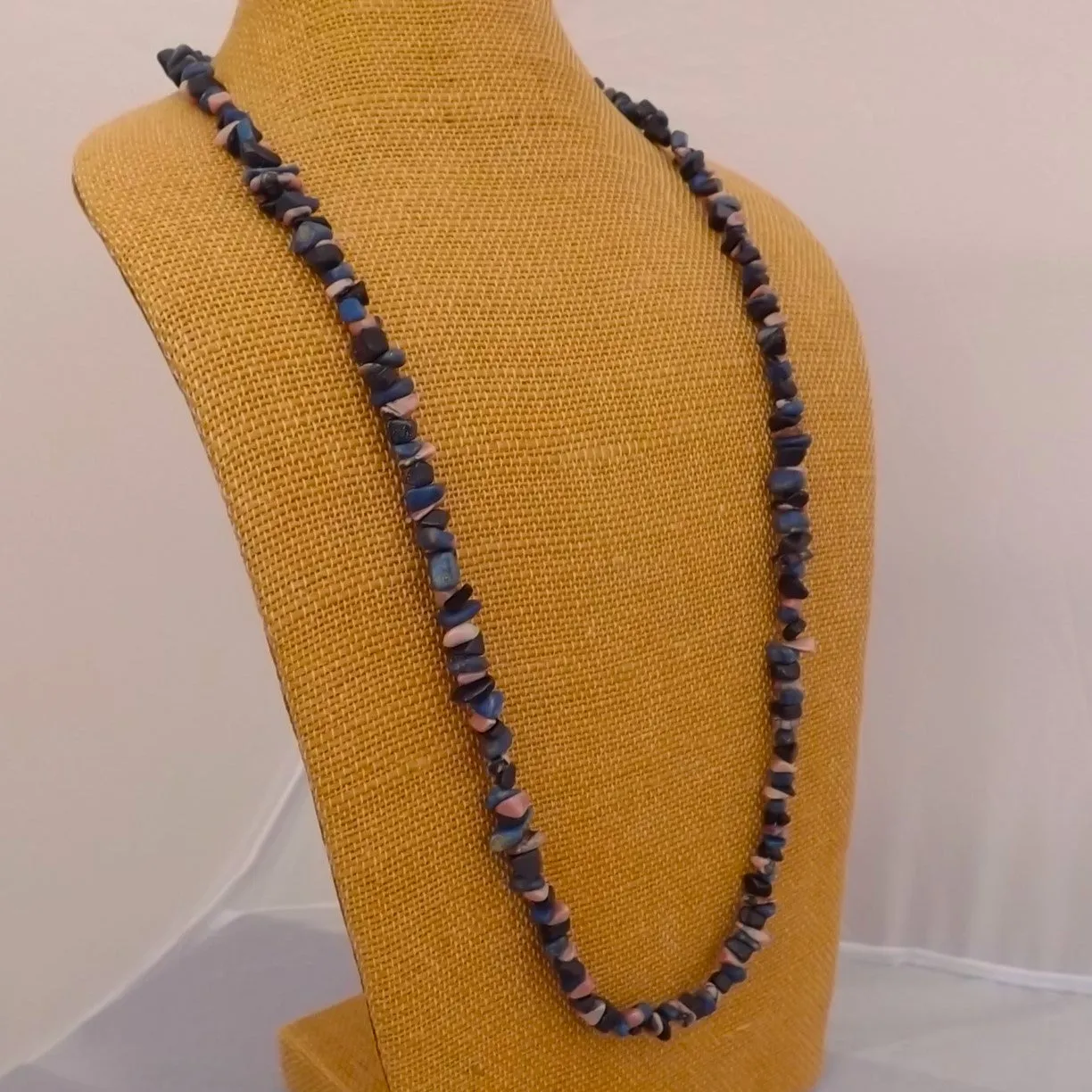 Rhodonite,  Lapis Lazuli & Black Goldstone Semi Precious Gem Chip Bead Necklace