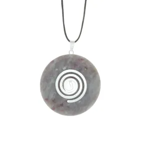 Ruby Calcite Donut Pendant Necklace with Spiral Bail & Hung on an adjustable leather cord