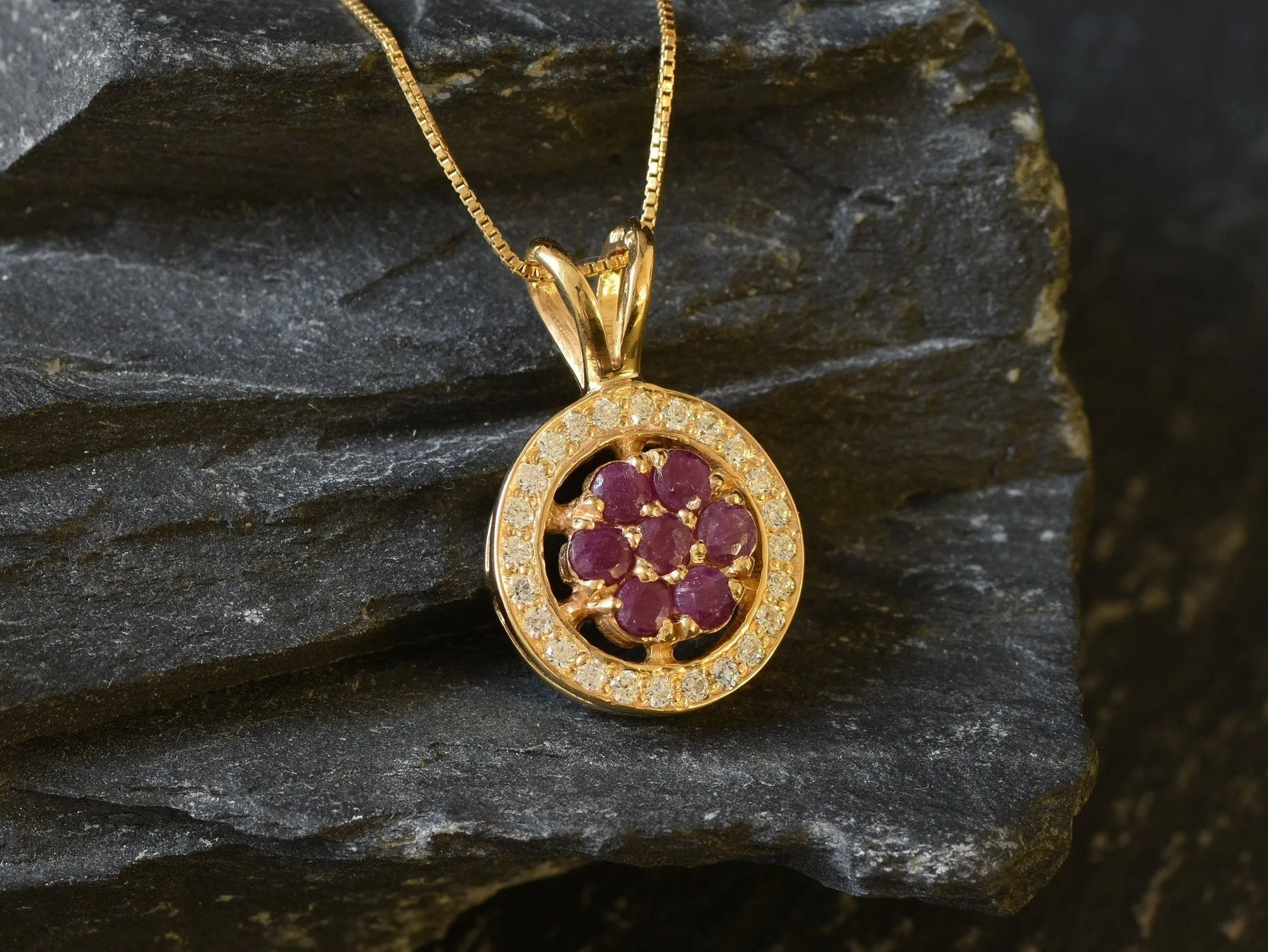 Ruby Flower Pendant - Natural Ruby Necklace, July Birthstone Necklace