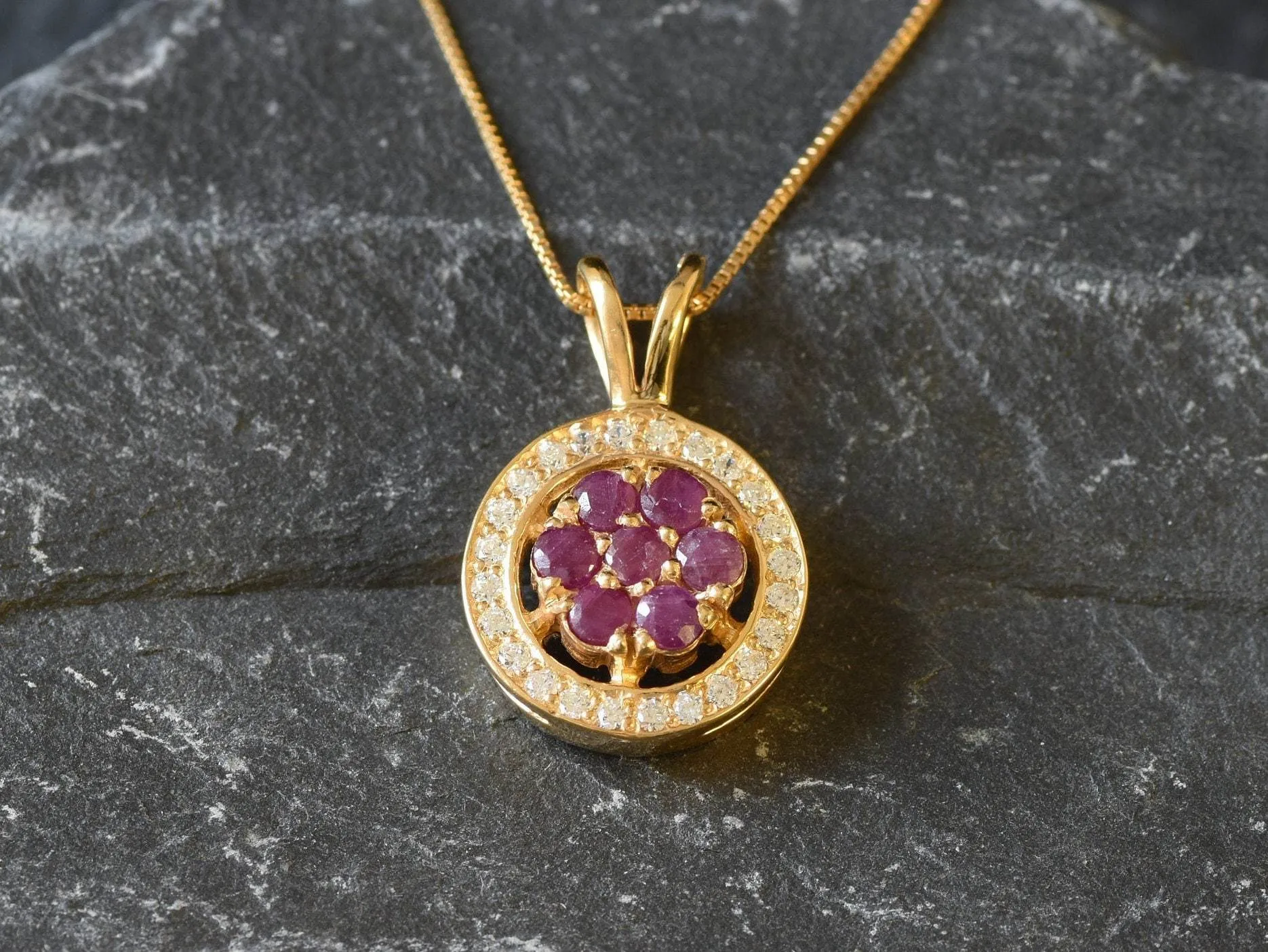 Ruby Flower Pendant - Natural Ruby Necklace, July Birthstone Necklace