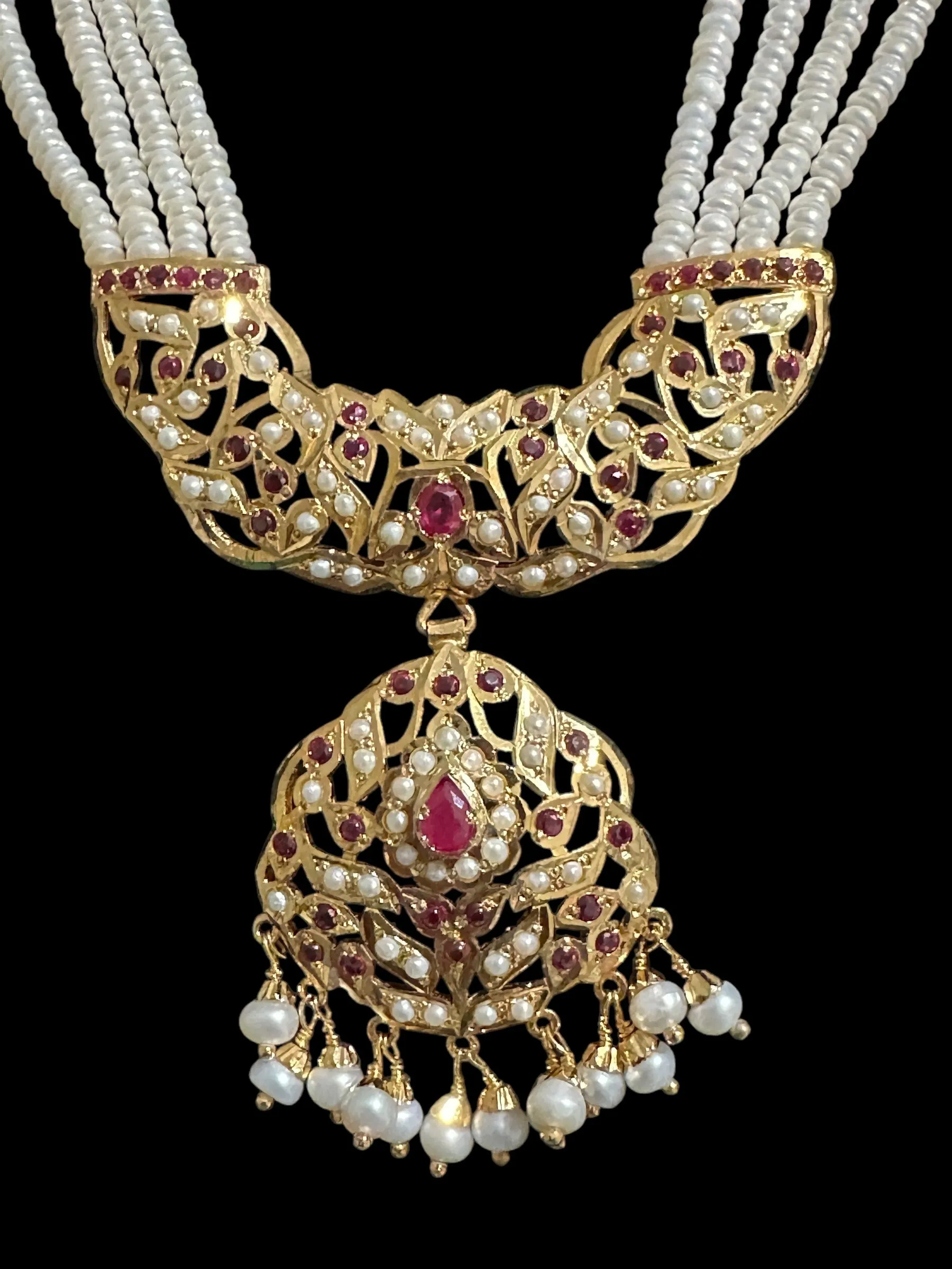 Ruby pearl gold plated silver necklace set ( READY TO SHIP )