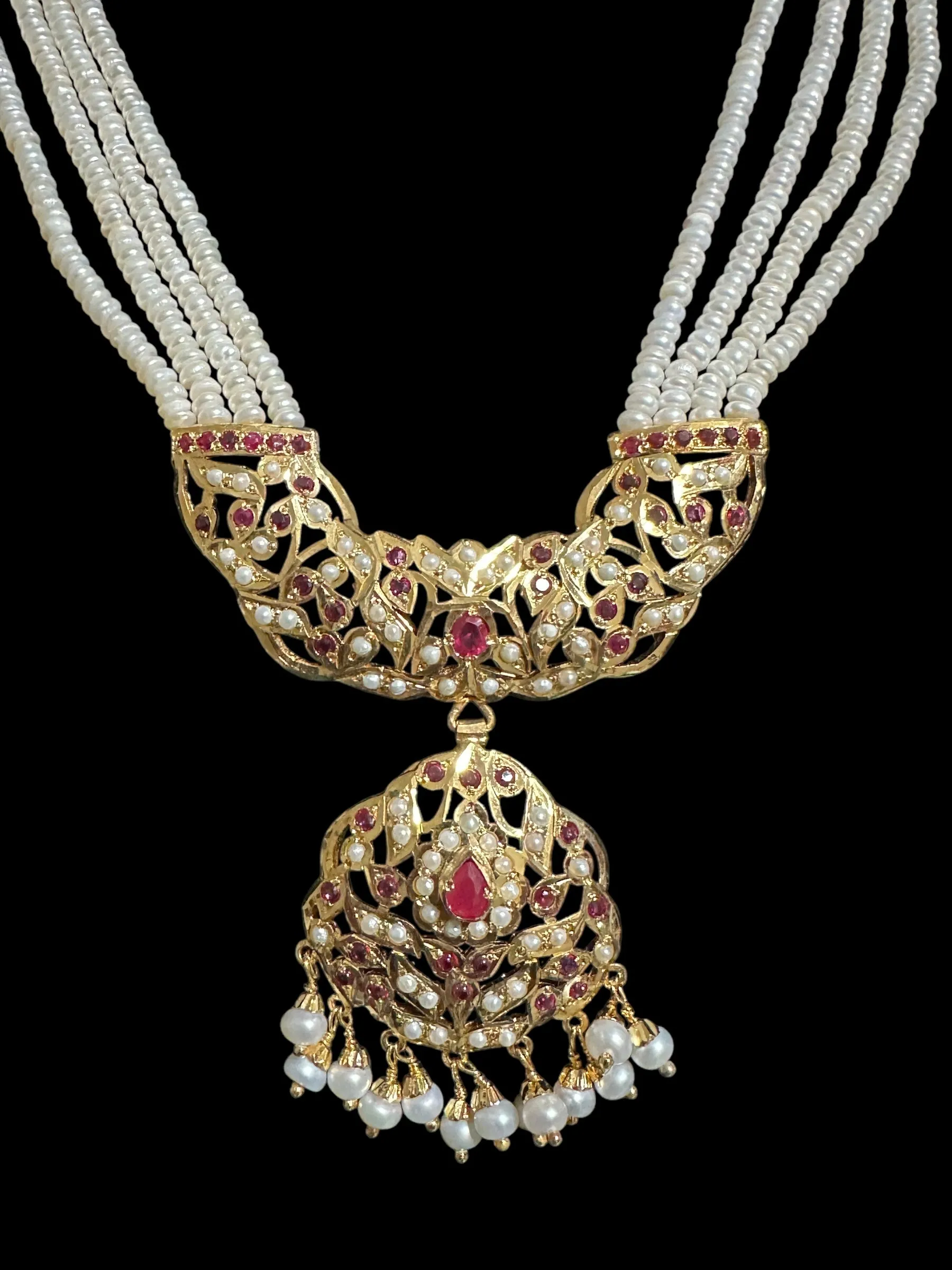 Ruby pearl gold plated silver necklace set ( READY TO SHIP )