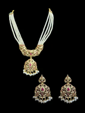 Ruby pearl gold plated silver necklace set ( READY TO SHIP )