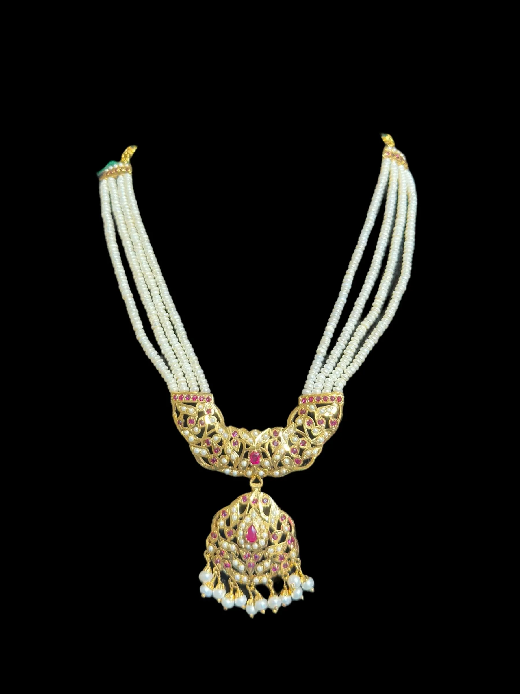 Ruby pearl gold plated silver necklace set ( READY TO SHIP )