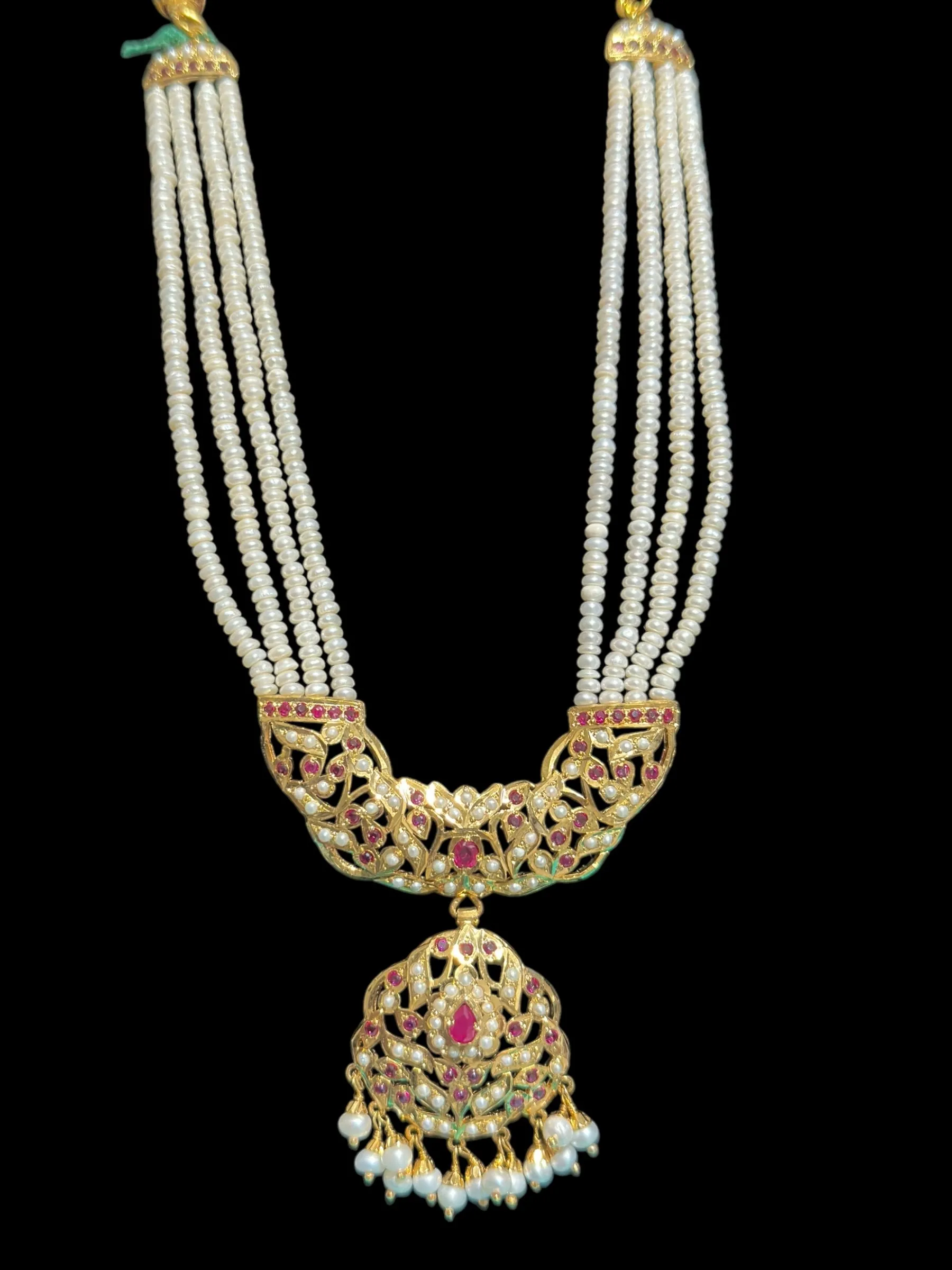 Ruby pearl gold plated silver necklace set ( READY TO SHIP )