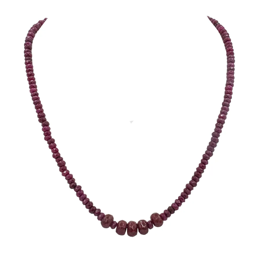 Ruby Rondelle Beads of Two Sizes on Gold Clasp with 2" Extender Chain-Necklace