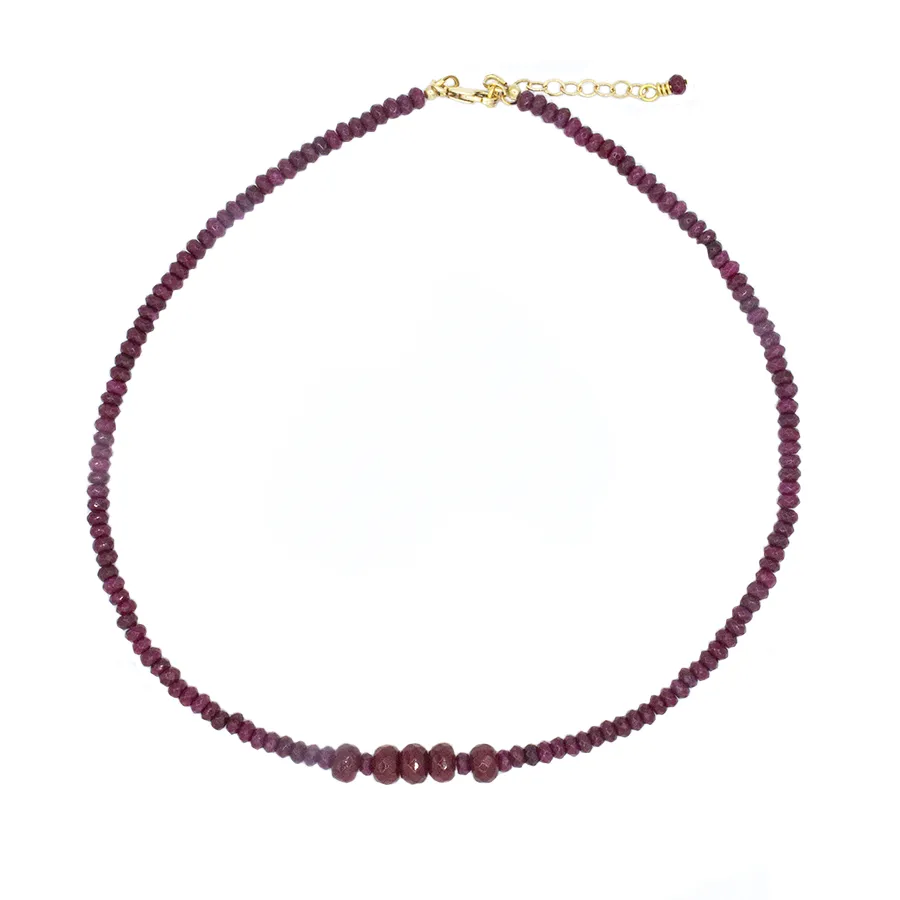 Ruby Rondelle Beads of Two Sizes on Gold Clasp with 2" Extender Chain-Necklace