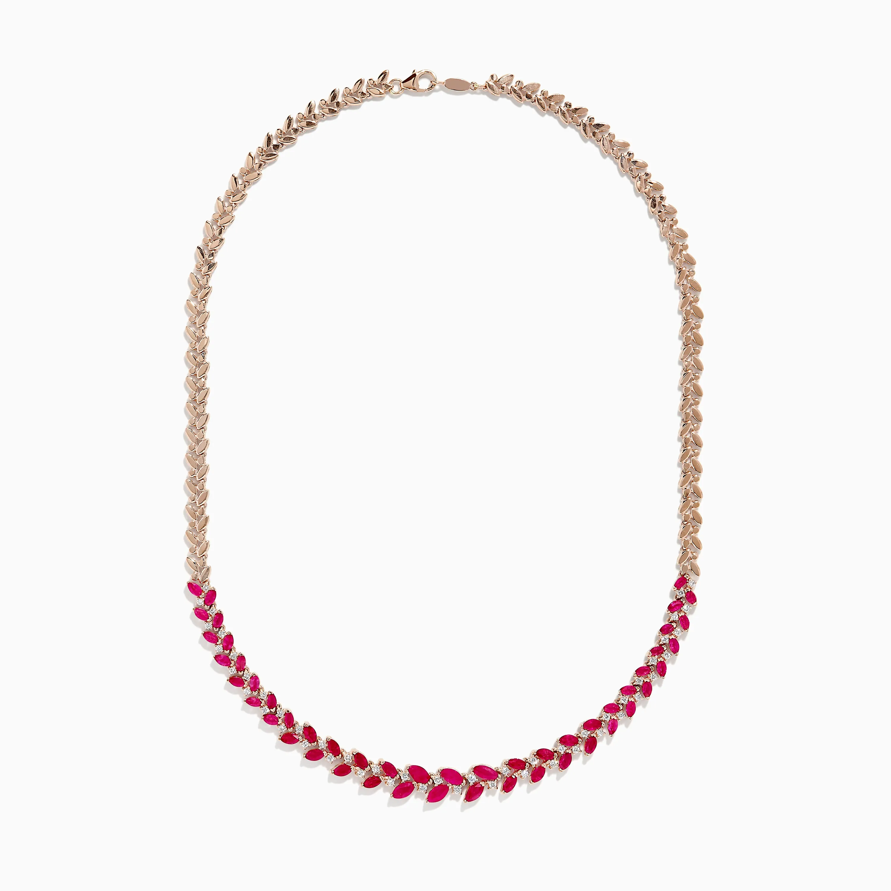 Ruby Royale 14K Yellow Gold Ruby and Diamond Leaf Necklace