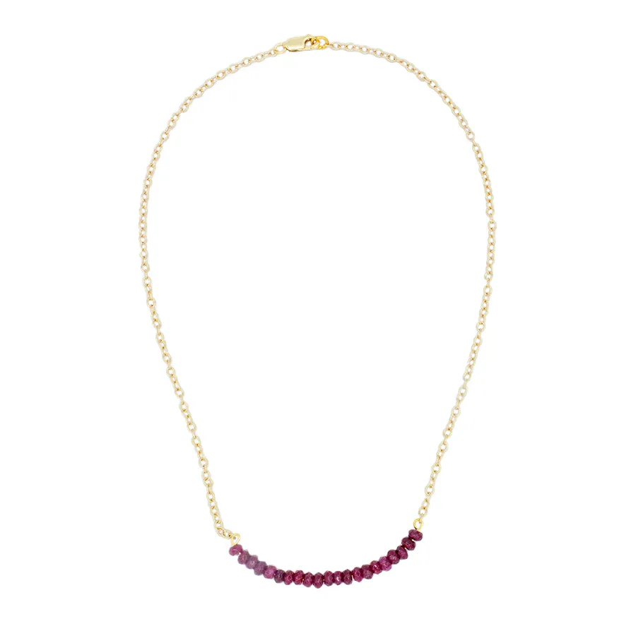 Ruby Small Rondelle Beads on a Bar on a Gold Chain Necklace