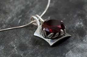 Ruby Square Necklace - Red Ruby Statement Pendant - Vintage Ruby Necklace