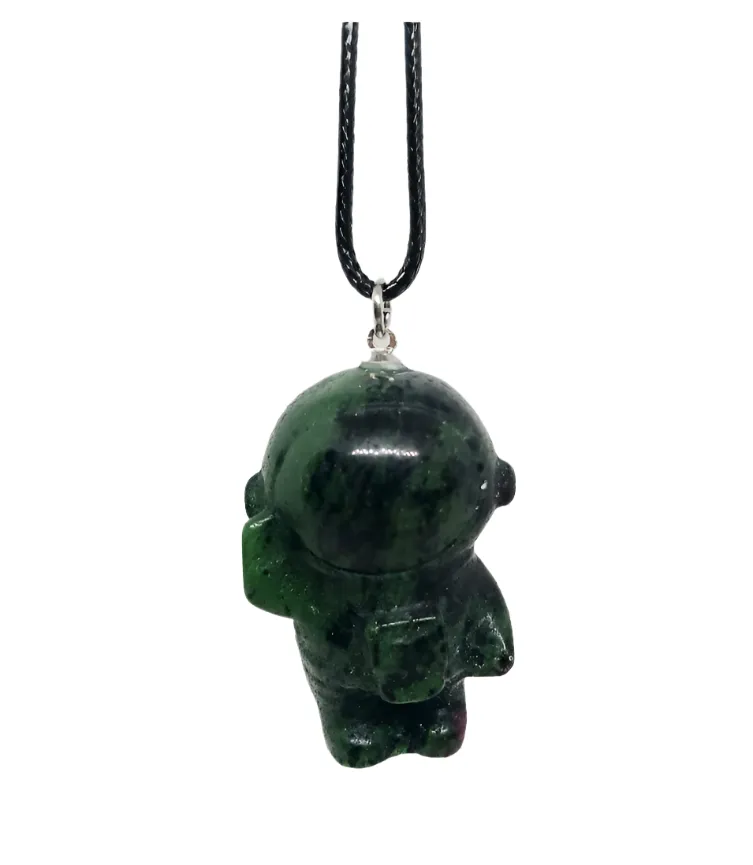 Ruby Zoisite Crystal Spaceman Pendant Necklace