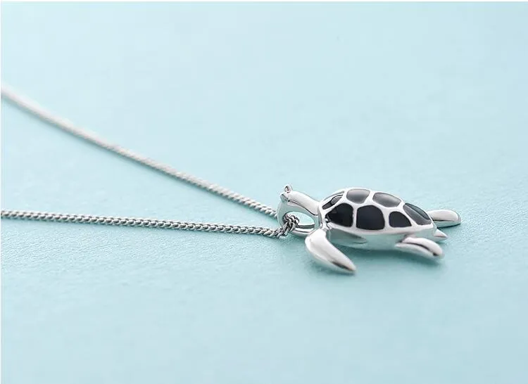 S925 silver cute turtle shape clavicle chain pendant