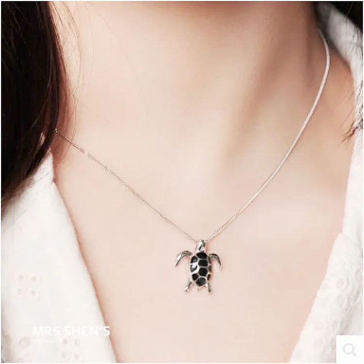 S925 silver cute turtle shape clavicle chain pendant