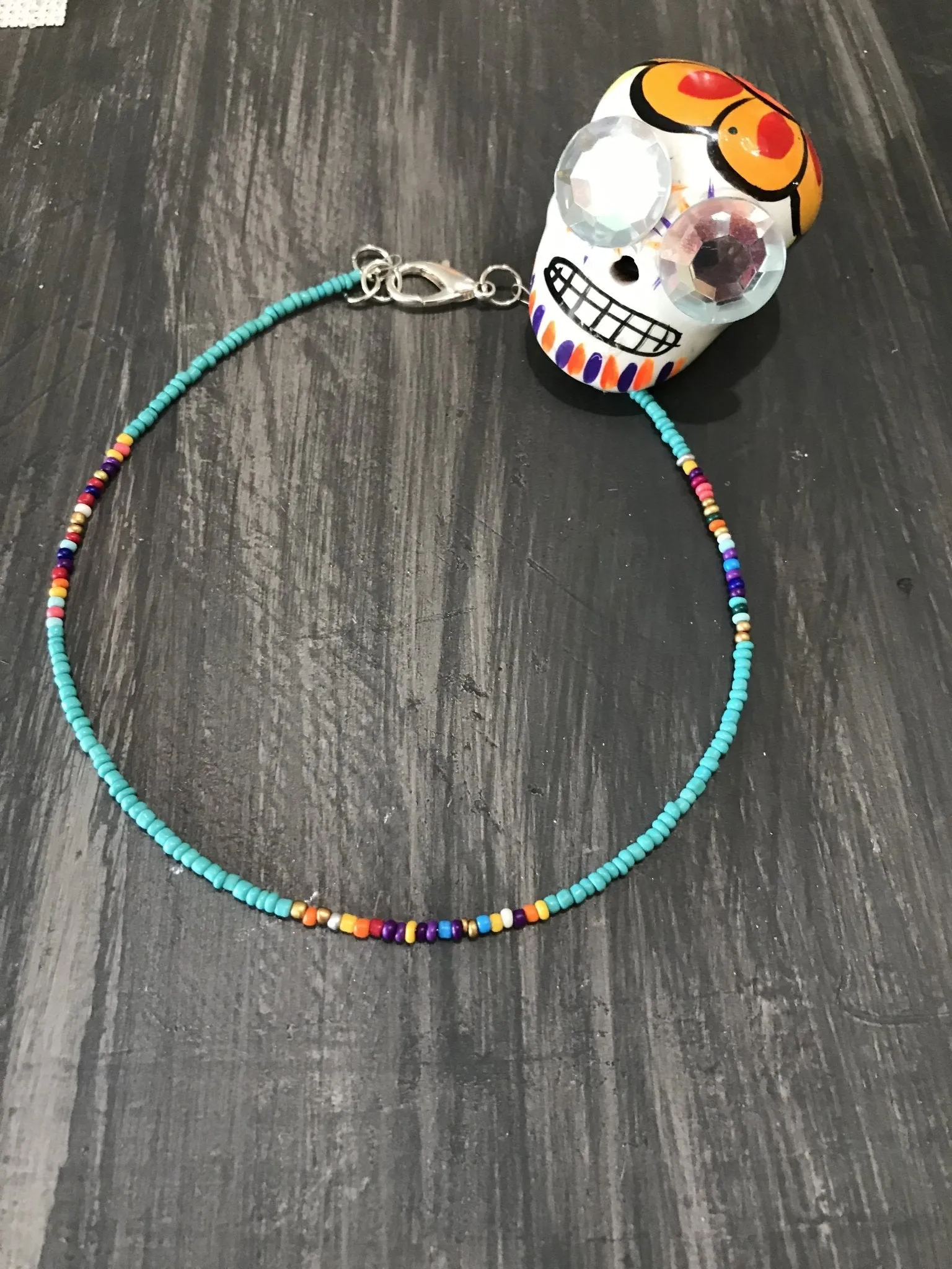 Serape Turquoise Beaded Choker Necklace, Beaded Choker