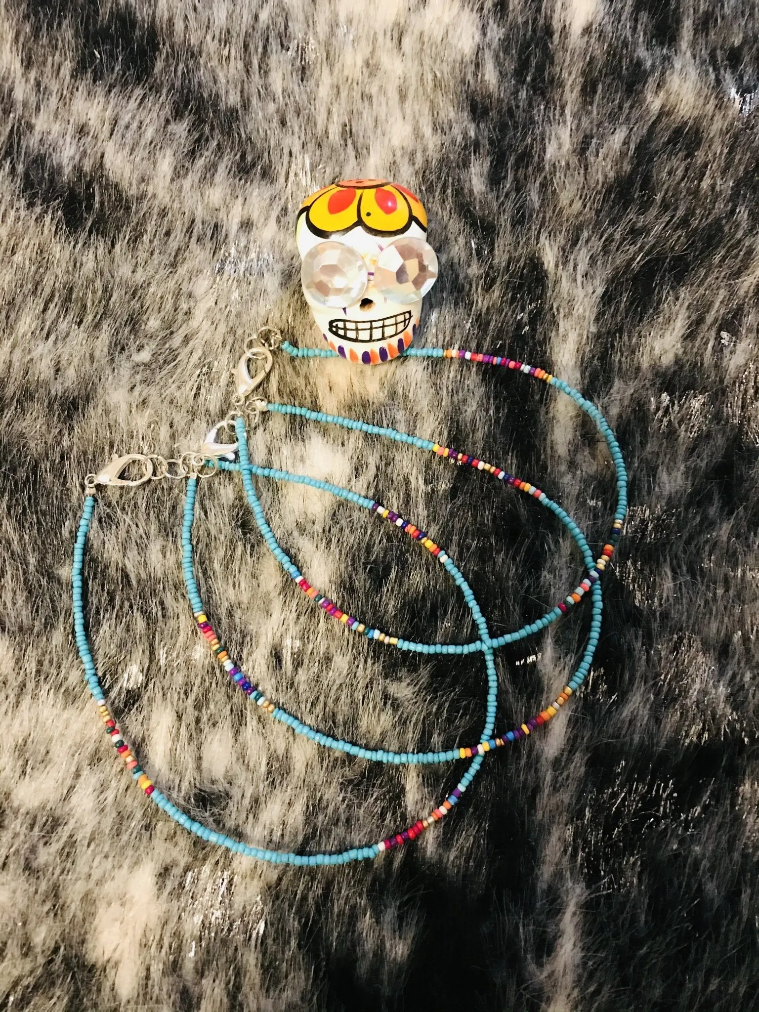 Serape Turquoise Beaded Choker Necklace, Beaded Choker