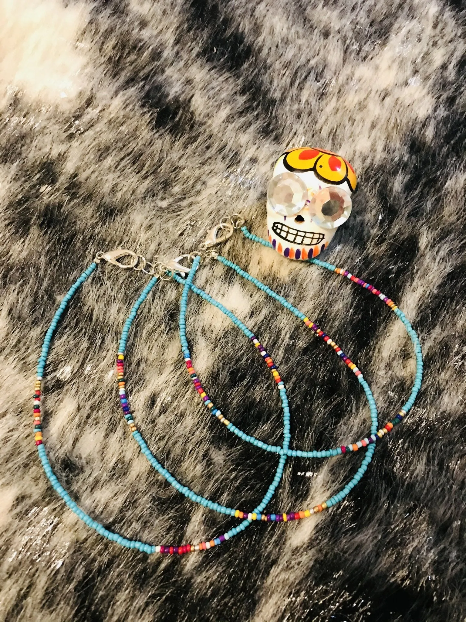 Serape Turquoise Beaded Choker Necklace, Beaded Choker