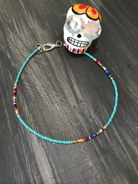 Serape Turquoise Beaded Choker Necklace, Beaded Choker