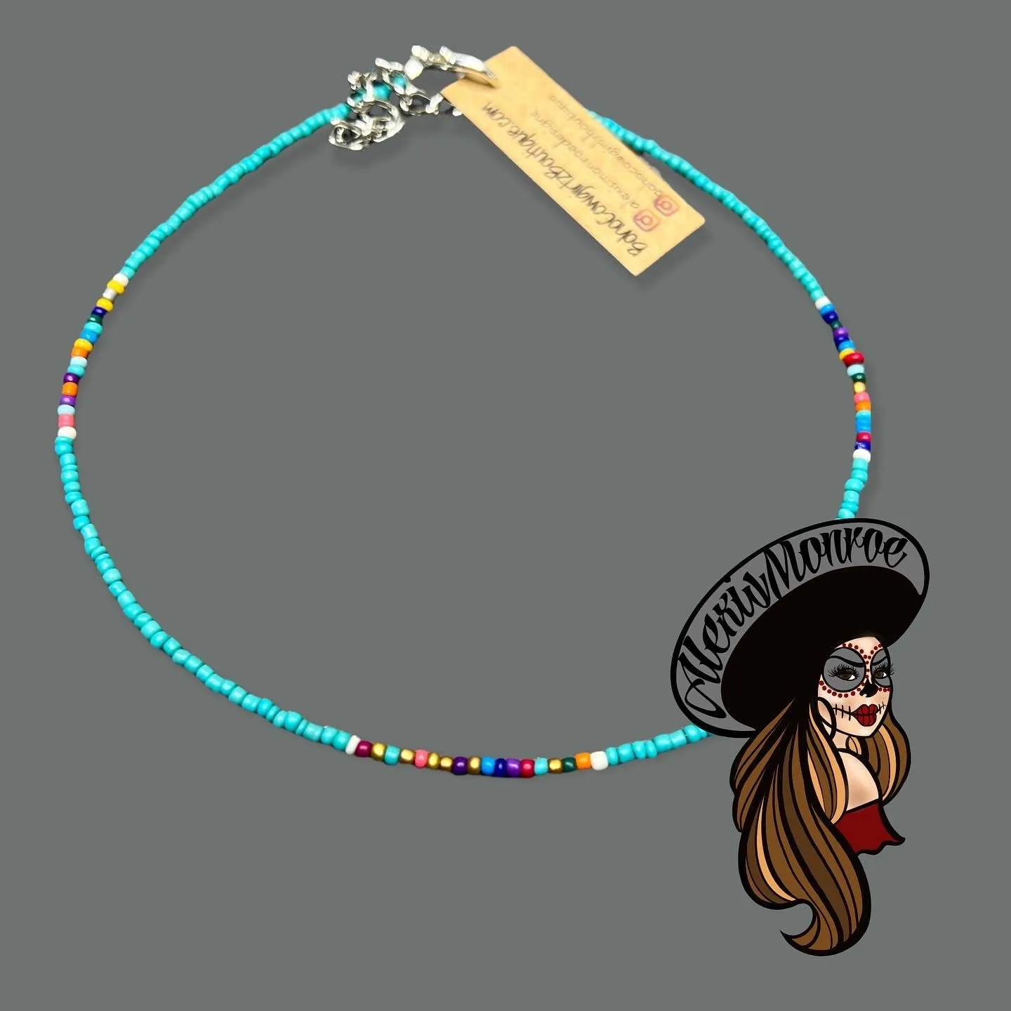 Serape Turquoise Beaded Choker Necklace, Beaded Choker