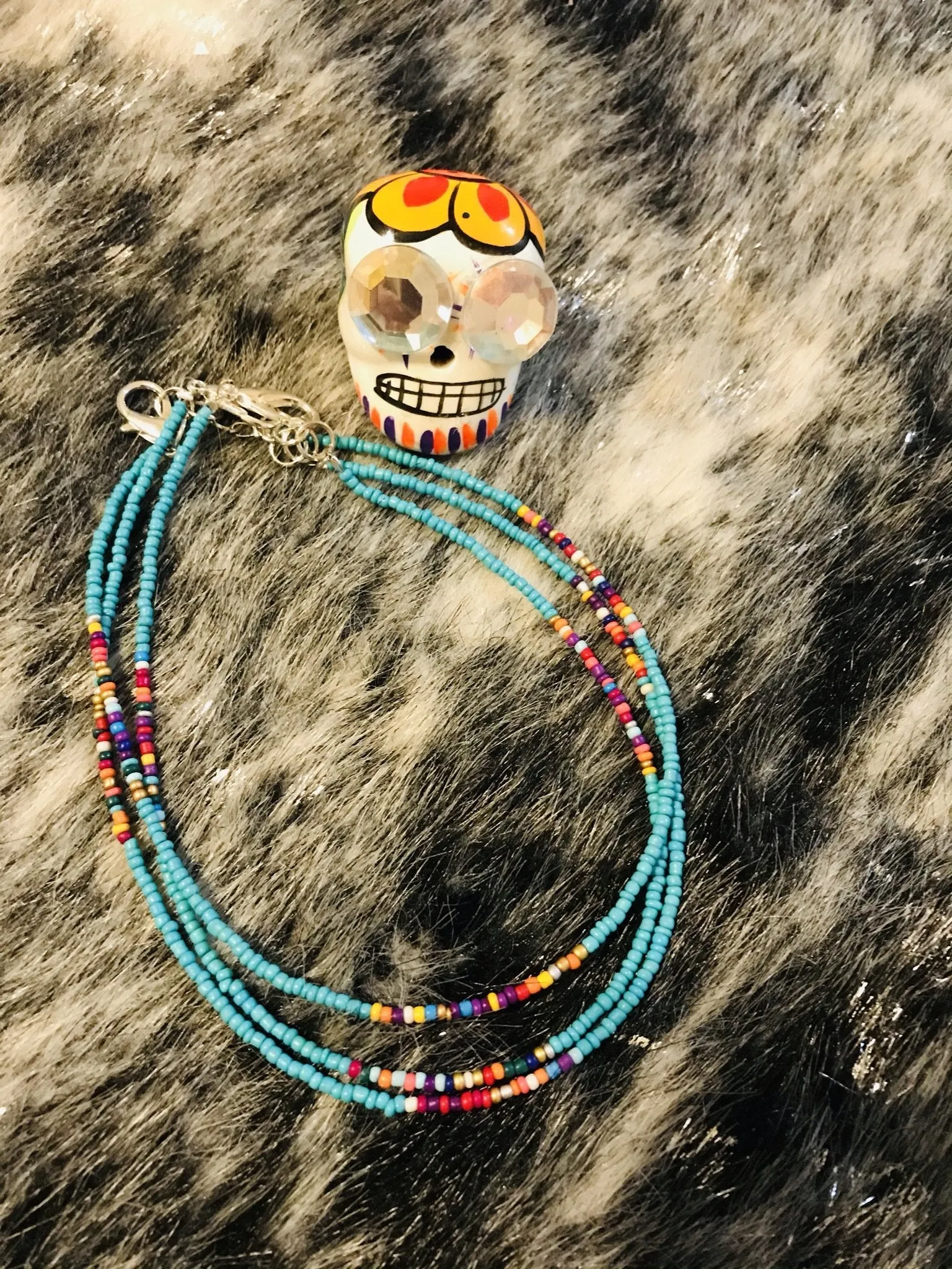 Serape Turquoise Beaded Choker Necklace, Beaded Choker