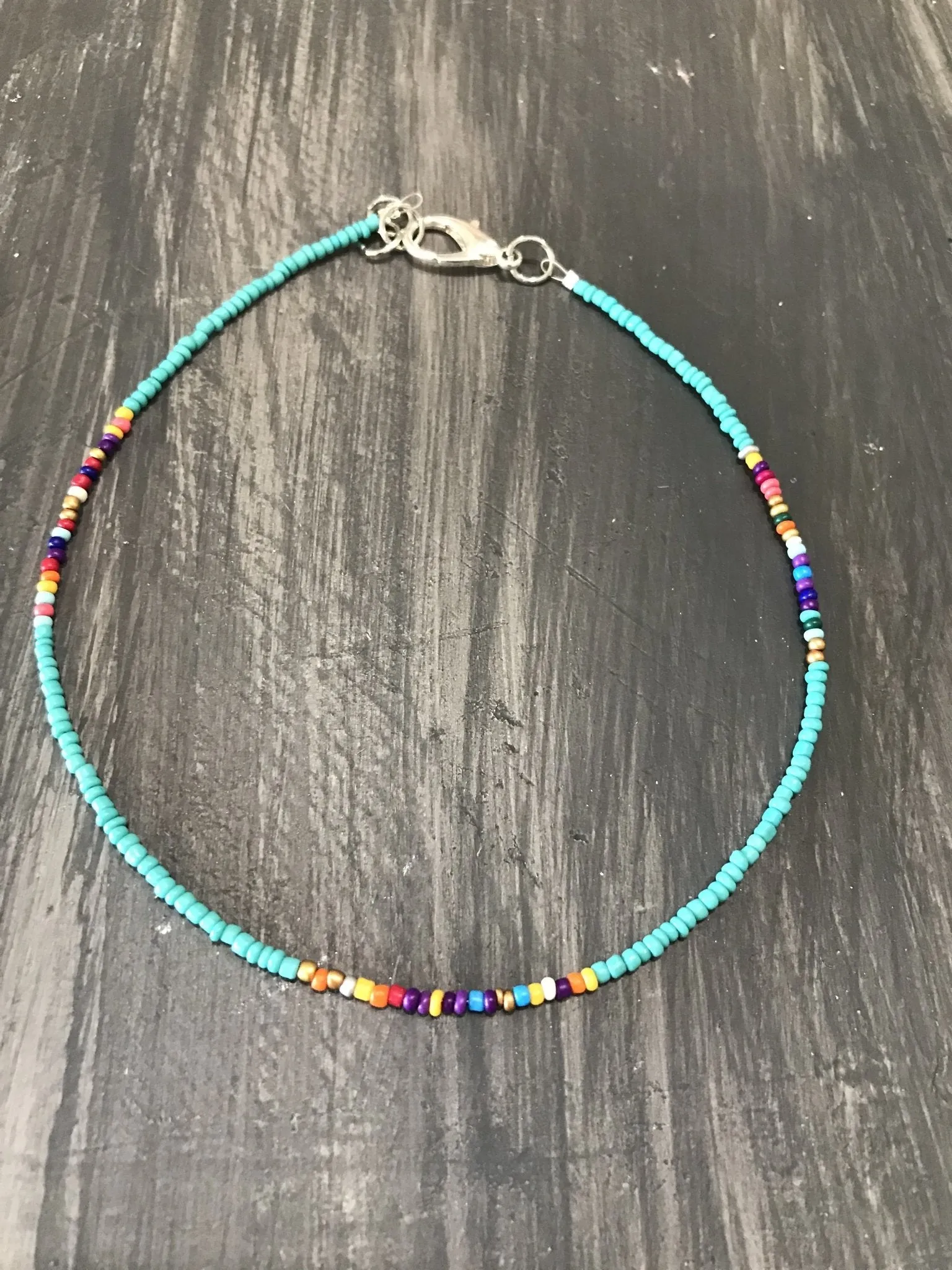 Serape Turquoise Beaded Choker Necklace, Beaded Choker