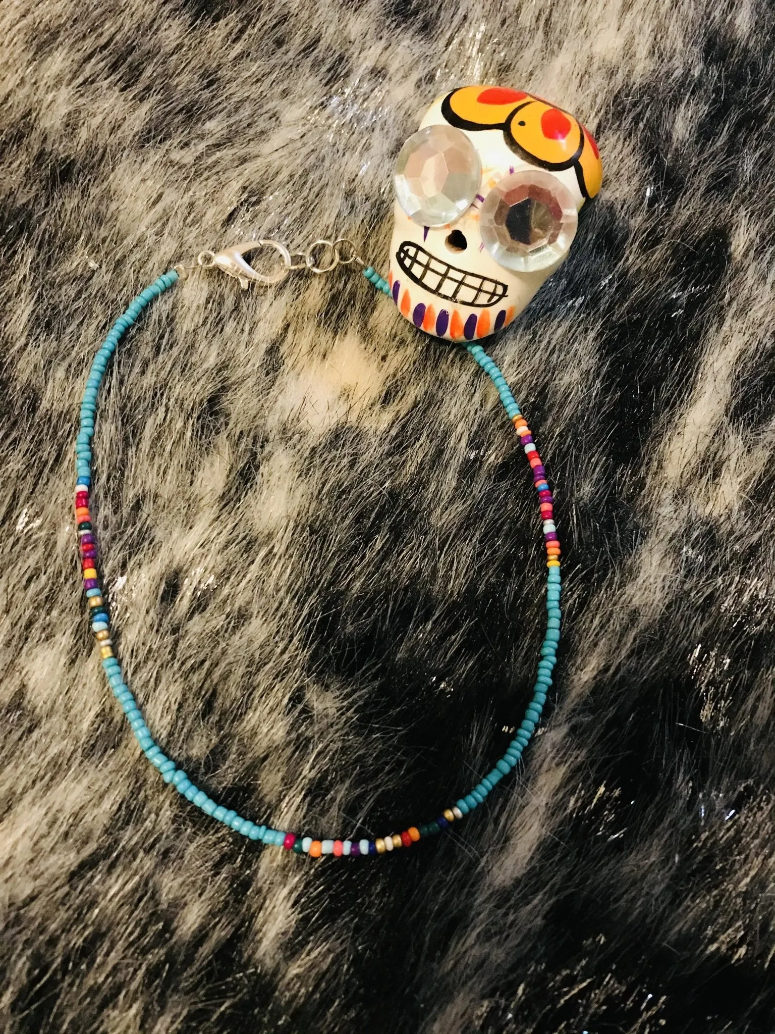 Serape Turquoise Beaded Choker Necklace, Beaded Choker