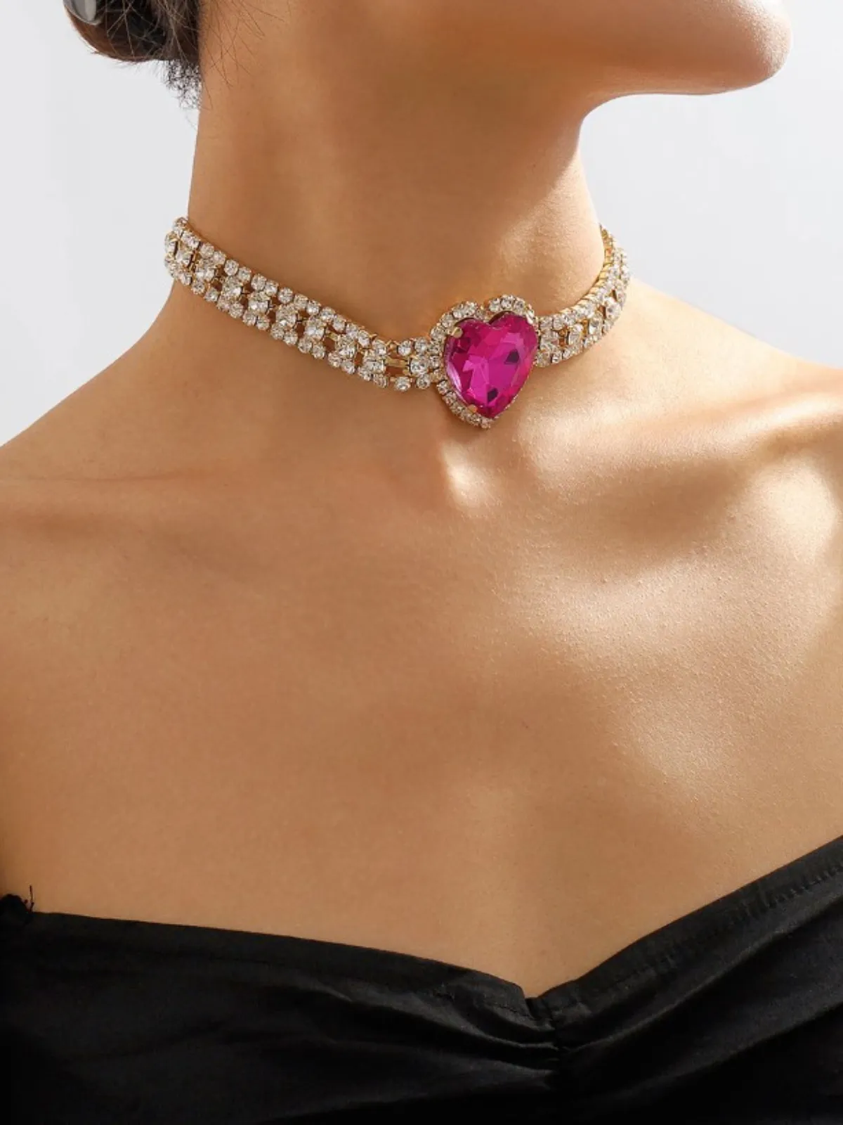 Shining Sweetheart Crystal Heart Choker Necklace