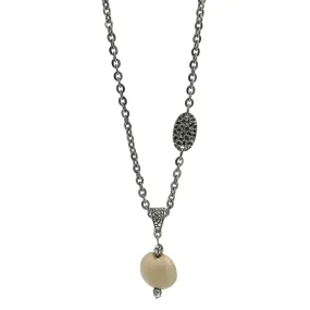 Silver Chain Necklace with Cream Pendant